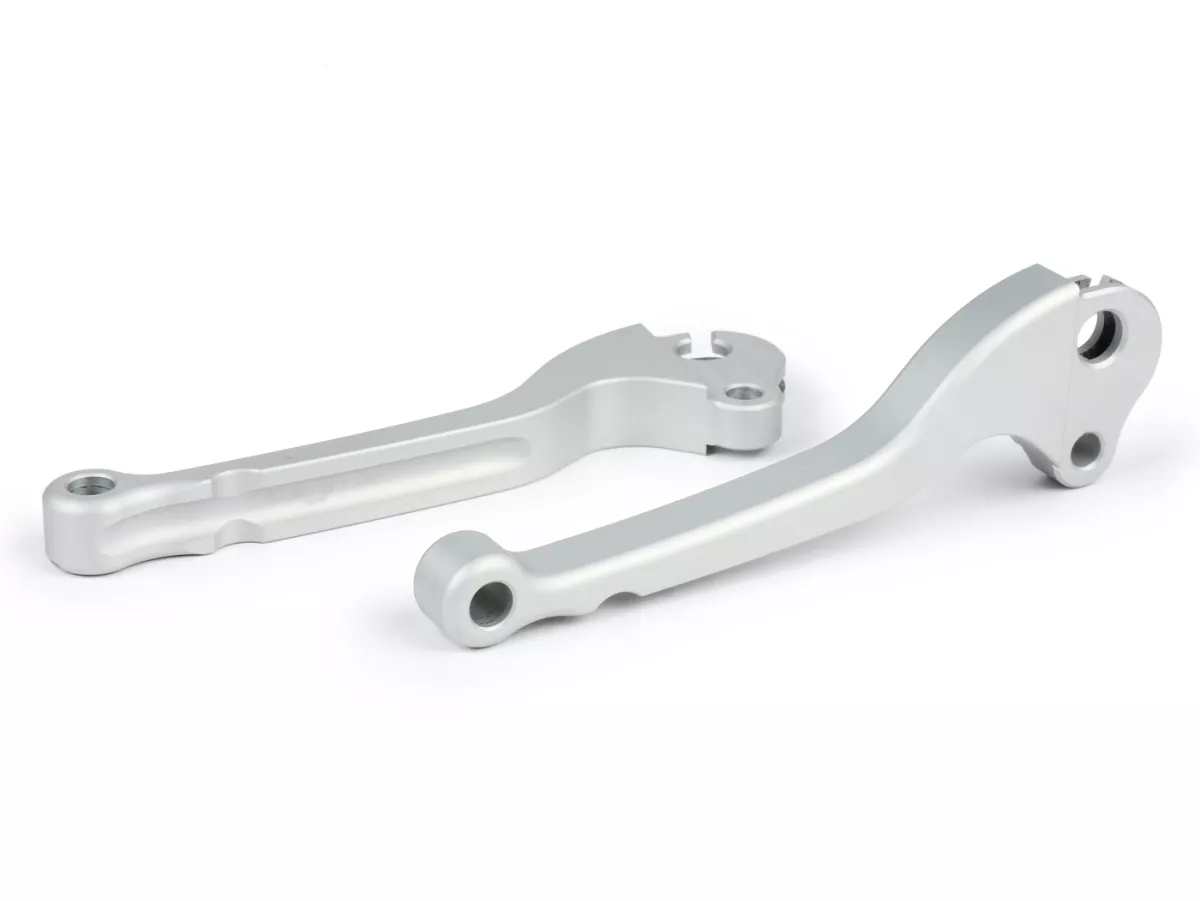 Paire leviers de frein et d’embrayage -BGM PRO CNC- frein à tambour - Vespa Largeframe (1957-1998) - PX, T5, Sprint, Rally, GT, GTR, TS, VNA, VNB, VBB, VBA, GS, SS180, Smallframe (1963-1989) V50, 50N, V90, PV125, ET3, PK S, PK XL1 - argenté mat - ABE