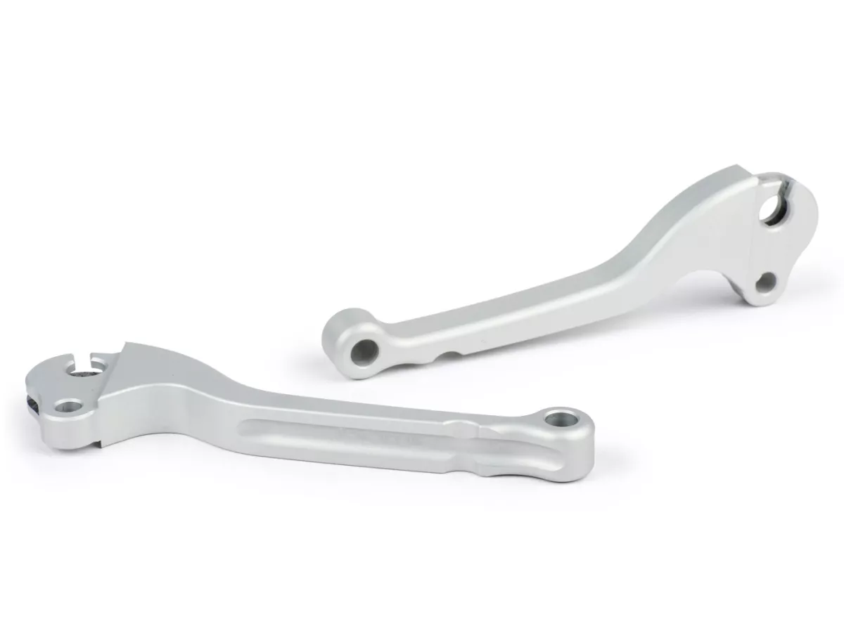 Paire leviers de frein et d’embrayage -BGM PRO CNC- frein à tambour - Vespa Largeframe (1957-1998) - PX, T5, Sprint, Rally, GT, GTR, TS, VNA, VNB, VBB, VBA, GS, SS180, Smallframe (1963-1989) V50, 50N, V90, PV125, ET3, PK S, PK XL1 - argenté mat - ABE