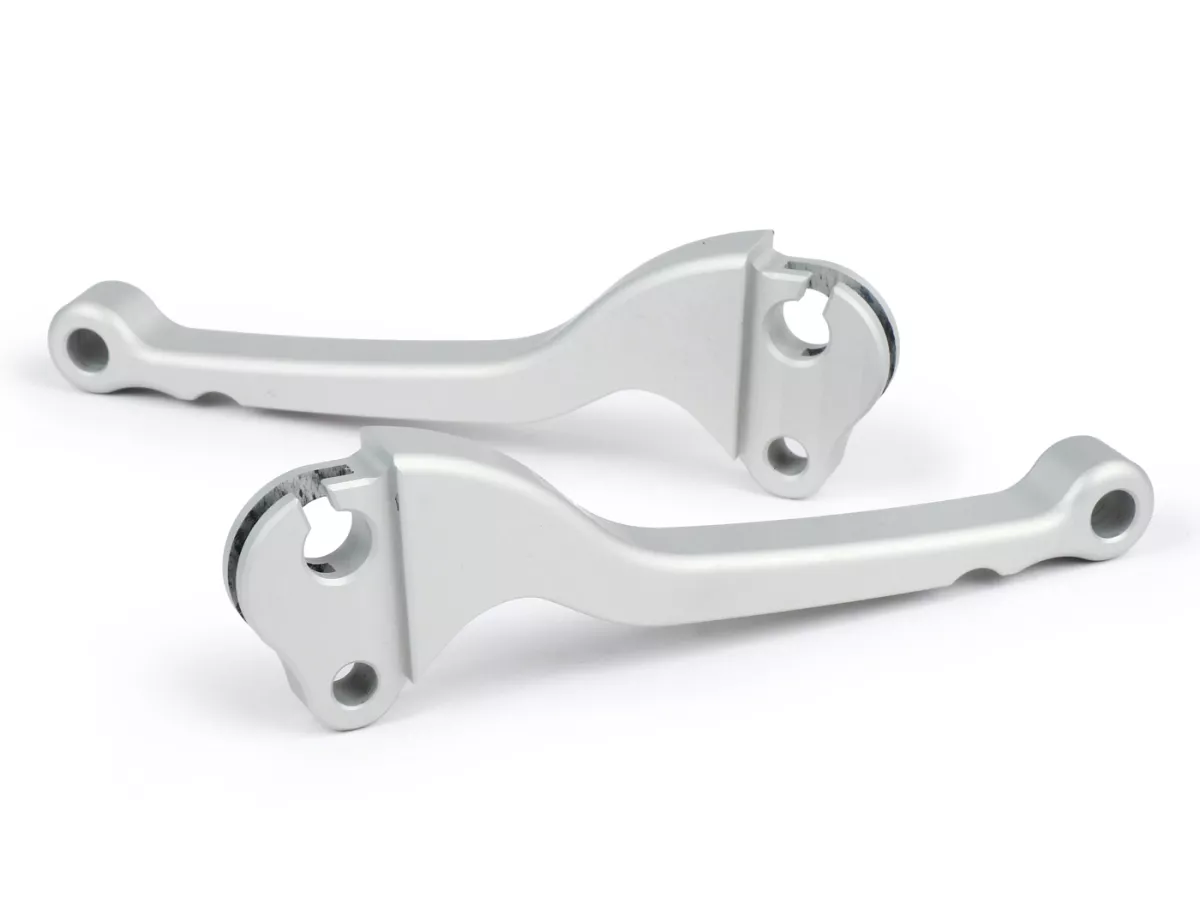 Paire leviers de frein et d’embrayage -BGM PRO CNC- frein à tambour - Vespa Largeframe (1957-1998) - PX, T5, Sprint, Rally, GT, GTR, TS, VNA, VNB, VBB, VBA, GS, SS180, Smallframe (1963-1989) V50, 50N, V90, PV125, ET3, PK S, PK XL1 - argenté mat - ABE