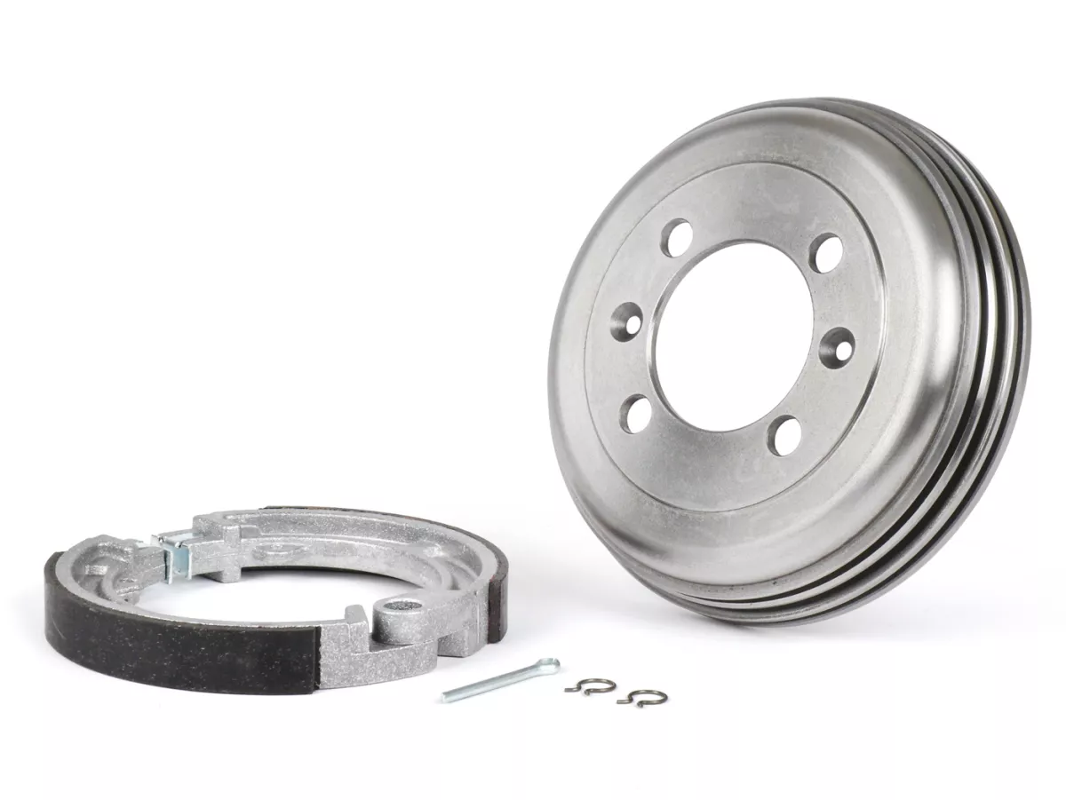 Tambour de frein avant 8 pouces avec mâchoires de frein -BGM PRO fonte grise- Vespa Wideframe V1-15, V30-33, VU, VM, VN, VL, VB, ACMA, Hoffmann, Largeframe VBA, VBB, VNA, VNB