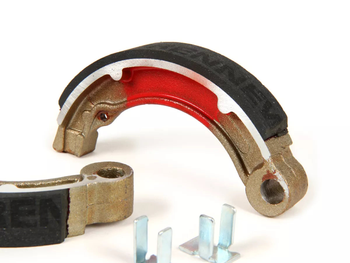 Brake shoes -BGM PRO Ø=127x20 mm for brake drum BGM5310- Vespa 8 rear, 2 anchor pins, Vespa VNB4T-VNB6T (r), VBB2T (r) - also used for conversion from 10 to 8