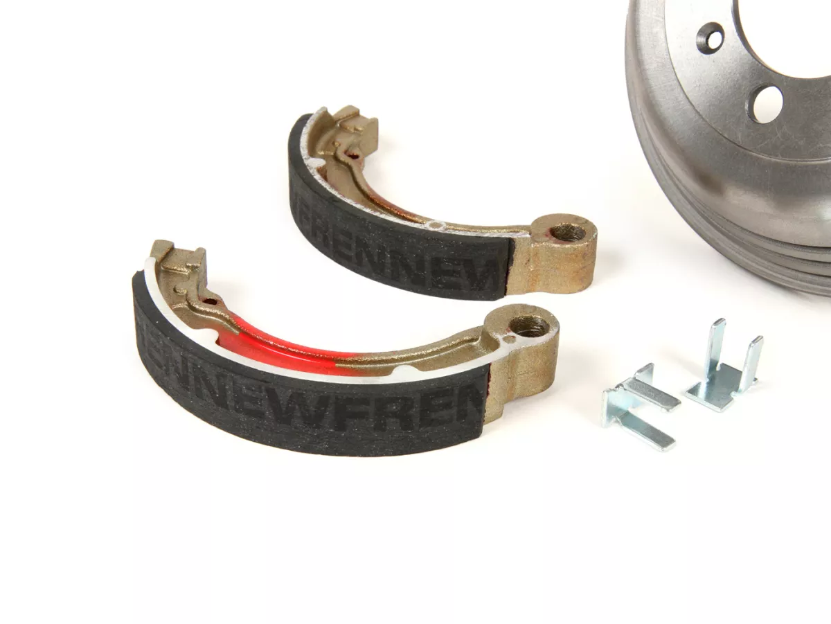 Brake drum, rear 8 inch incl. brake shoes, 2 anchor pins -BGM PRO cast iron- Vespa VNB4T-VNB6T, VBB2T