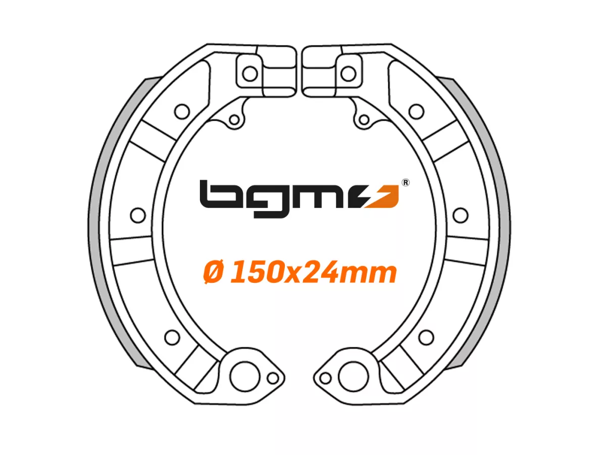 Mâchoires de frein -BGM PRO Ø=150x24mm- VESPA PX (av./ar.), PK (av./ar.), T5 125cc (av./ar.), Rally180 (VSD1T), Rally200 (VSE1T) (ar.), Sprint (ar.), TS125 (VNL3T) (ar.), GT125 (VNL2T) (ar.), GTR125 (VNL2T) (ar.), GL150 (VLA1T) (ar.), SS180 (ar.), GS160 (