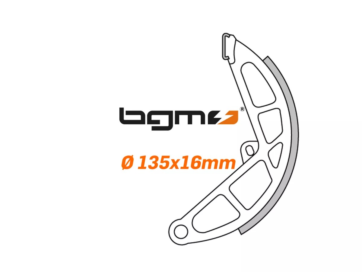 Zapata de freno -BGM PRO Ø=135x16mm- Piaggio Boss, Piaggio Boxer, Piaggio Bravo, Piaggio CBA, Piaggio Ciao, Piaggio Eco, Piaggio Grillo, Piaggio Si, Piaggio Superbravo, Piaggio Trend, Gilera CBA