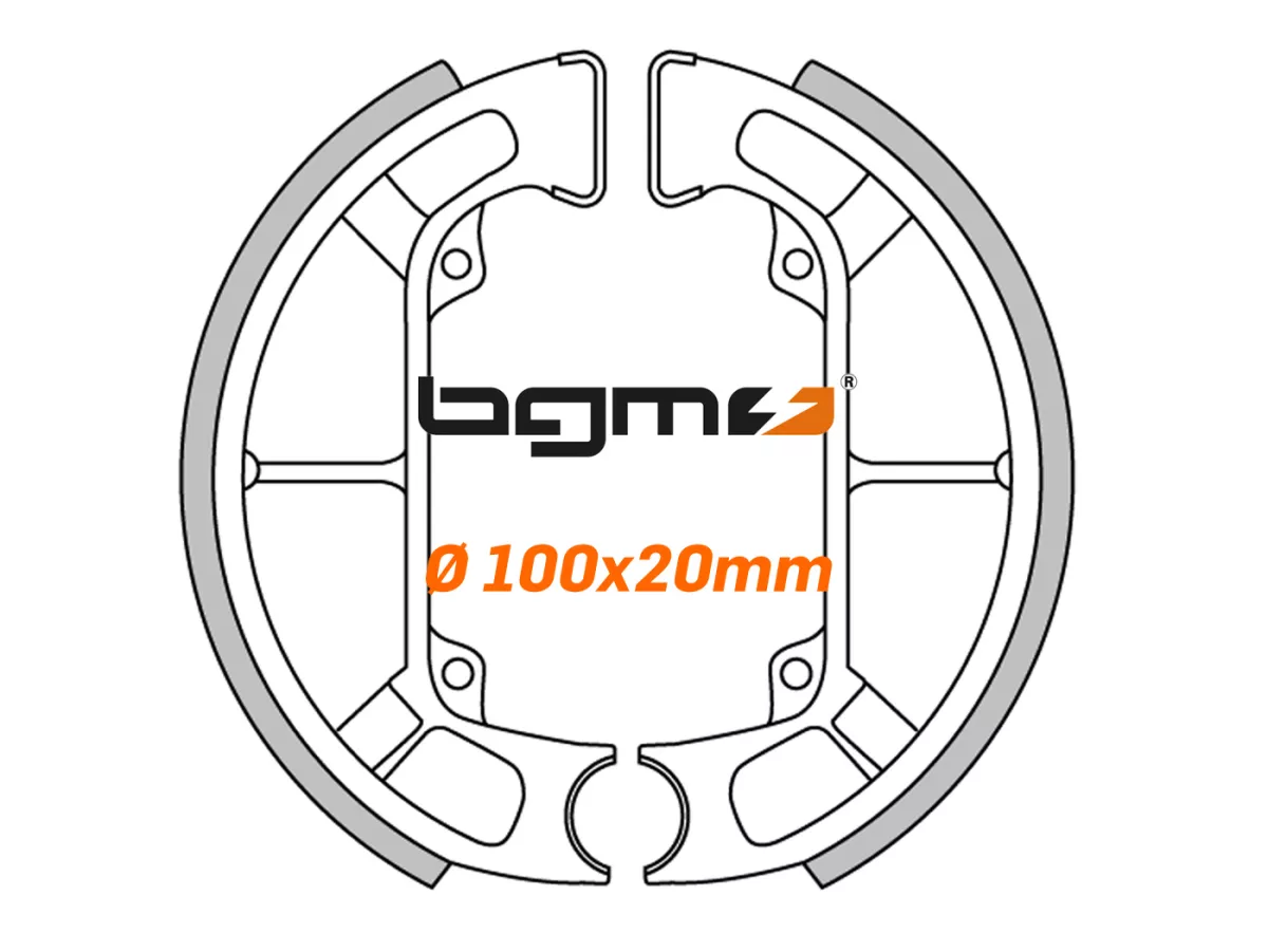Sepatu rem -BGM PRO Ø = 100x20mm, dengan alur- PIAGGIO NRG 50 ccm 1994-1998 (h), NRG Extreme AC 50 ccm 1999 (h), NTT 50 ccm 1995 (h), Kuarsa 50 ccm 1992 (h), Sfera 50 ccm 1990-1996 (h), Sfera 80 ccm 1990-1994 (h), Zip 50 ccm 1992 (h), GILERA Badai 50