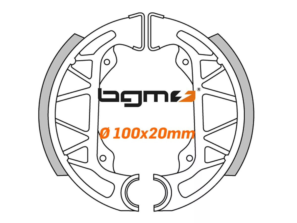 Achterremschoenen -BGM PRO Ø=100x20mm, zonder groef- PIAGGIO TPH 50, NRG MC2 50, NRG 50, NTT 50, Sfera 50 RST, Sfera 80, Zip 50, GILERA Storm 50, Easy Moving 50