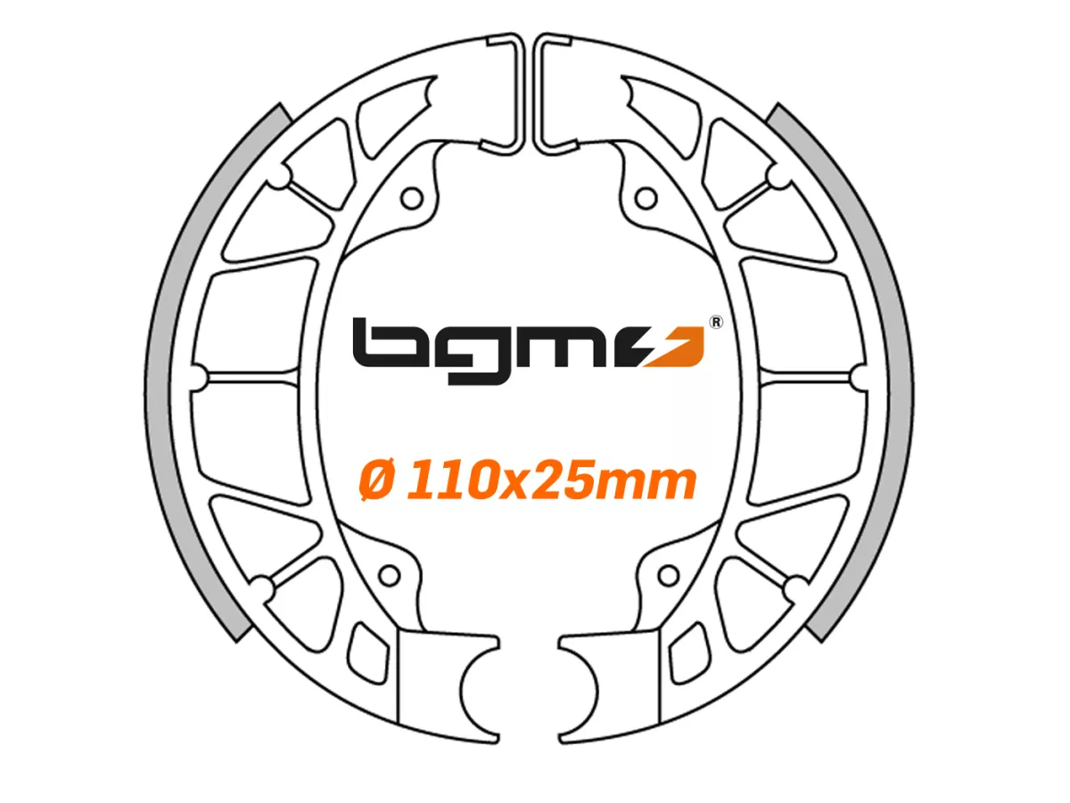 Brake shoes -BGM PRO Ø=110x25mm- Piaggio 50-150cc, SKR 125cc (r), SKR 150 (r), Vespa ET2 50cc 2000 (r),  Runner 50cc 1997-1997 (r), PIAGGIO Hexagon 125cc 1994-1997 (r), Hexagon 150cc 1994-1999 (r), Hexagon GT 250cc 4-stroke (G/H) 250cc 1998-1999 (r), Hexa