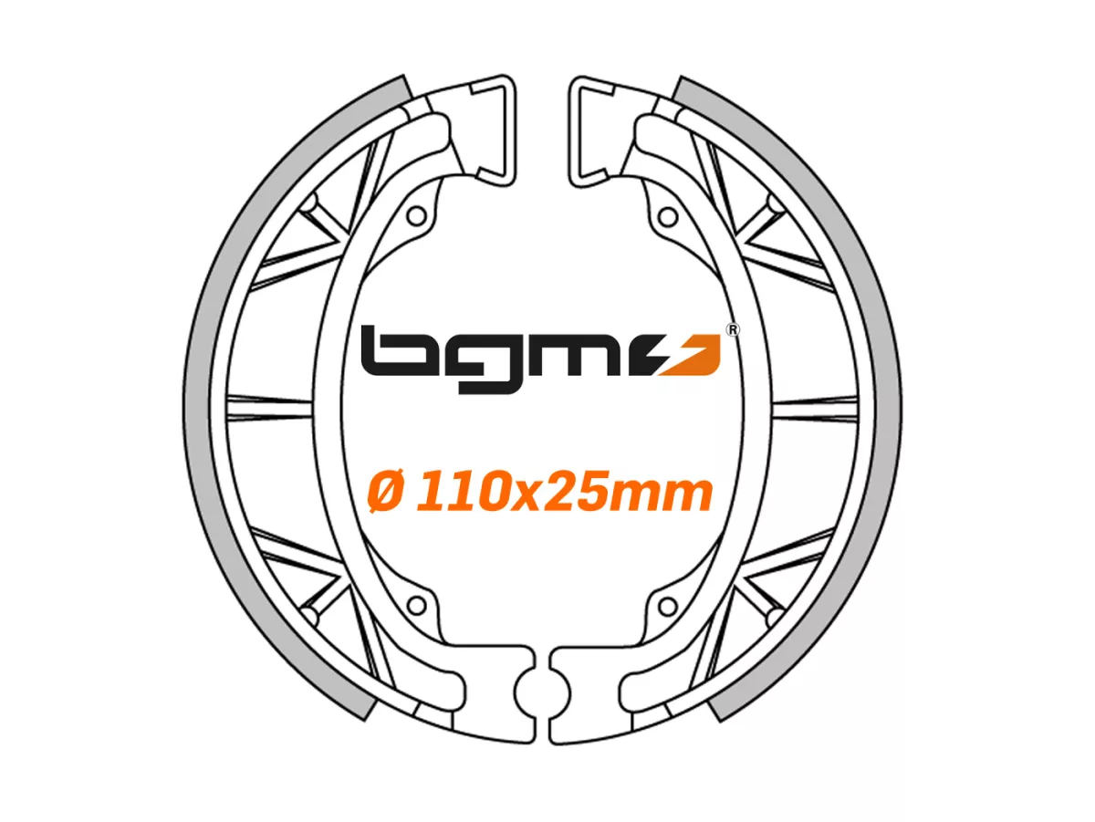 Ganasce freno -BGM PRO Ø=110x25mm- APRILIA Amico 50 ccm 1990-1991 (vh), Amico GL, GLE, LX, Sport Life, LX 50 ccm 1992 (h), Gulliver 50 ccm 1995 (h), Gulliver LC 50 ccm 1996-1997 (h), Rally 50 ccm 1995 (h), Scarabeo 4 tempi 50 ccm 2004 (h), Scarabeo 70 ccm