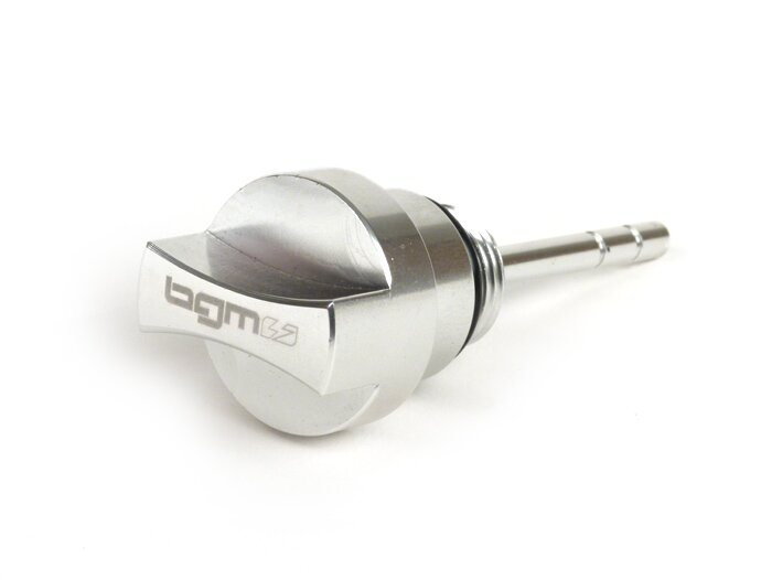 Tapón de llenado de aceite con varilla -BGM PRO, aceite motor- Piaggio Leader/Quasar - Vespa ET4, LX, LXV, S, GT, GTS, GTV, GTL 125-300cc - Anodizado plata
