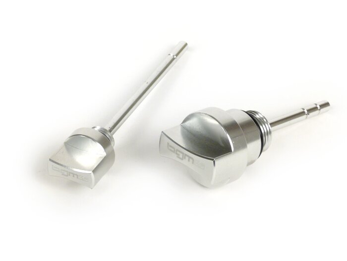 Juego de tapones de llenado de aceite con varilla -BGM PRO, aceite motor + aceite caja de cambios- Piaggio Leader/Quasar - Vespa ET4, LX, LXV, S, GT, GTS, GTV, GTL 125-300cc - Anodizado plata