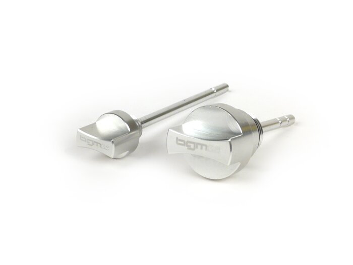 Juego de tapones de llenado de aceite con varilla -BGM PRO, aceite motor + aceite caja de cambios- Piaggio Leader/Quasar - Vespa ET4, LX, LXV, S, GT, GTS, GTV, GTL 125-300cc - Anodizado plata