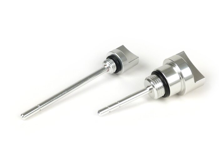 Juego de tapones de llenado de aceite con varilla -BGM PRO, aceite motor + aceite caja de cambios- Piaggio Leader/Quasar - Vespa ET4, LX, LXV, S, GT, GTS, GTV, GTL 125-300cc - Anodizado plata
