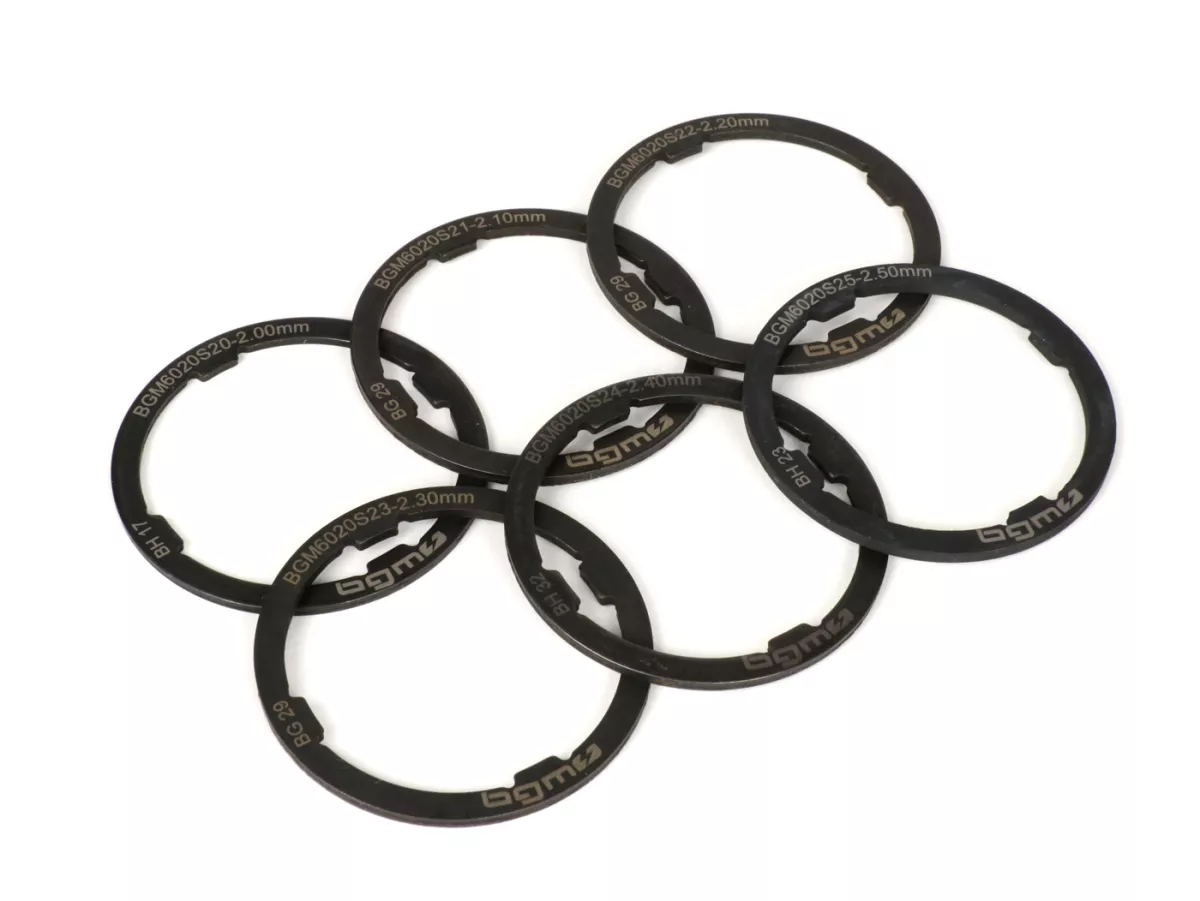 Axelringssats -BGM ORIGINAL- Vespa Largeframe VNA, VNB, VBA, VBB, GL, Sprint, GT, GTR, TS, Rally, PX gammal (-1984) - 2,00-2,50mm (+0,0 /- 0,04mm) - 6 st.