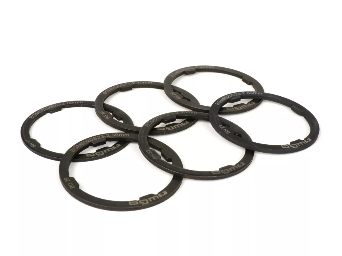 Axelringssats -BGM ORIGINAL- Vespa Largeframe VNA, VNB, VBA, VBB, GL, Sprint, GT, GTR, TS, Rally, PX gammal (-1984) - 2,00-2,50mm (+0,0 /- 0,04mm) - 6 st.