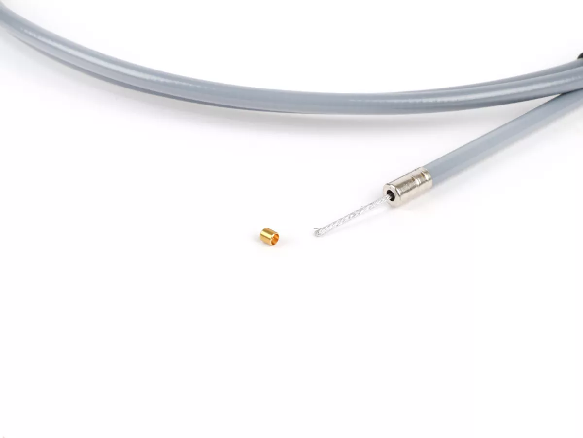 Kabel universal -BGM ASLI, Ø = 1.2mm x 2500mm, selubung = 2200mm, puting Ø = 5.5mm x 7.5mm, selubung bagian dalam PE, kabel dikepang, abu-abu - digunakan sebagai kabel throttle
