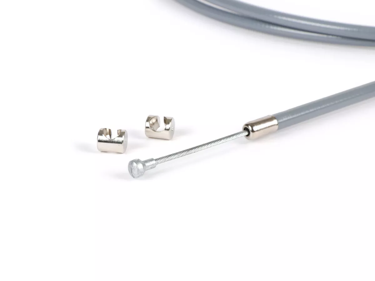 Cavo universale -BGM ORIGINAL, Ø=1,9mm x 2500mm, guaina= 2200mm, nipplo Ø=8,0mm x 8mm, guaina interna PE, grigio- utilizzato come cavo frizione, cavo freno anteriore