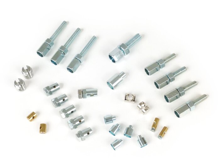 Sekrup penyetel dan set nipel penjepit -BGM ASLI- Vespa PX, T5 125cc, Rally180 (VSD1T), Rally200 (VSE1T), Sprint150 (VLB1T), TS125 (VNL3T), GT125 (VNL2T), GTR125 (VNL2T), SS180 (VSC1T), GS160 / GS4 (VSB1T), GL150 (VLA1T), VNA, VBA, VBB, V50, V90,