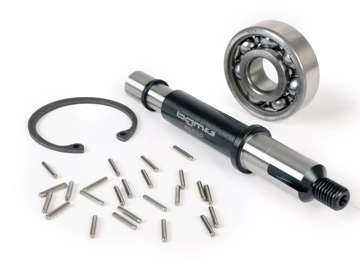 Gear cluster shaft set incl. bearing -BGM ORIGINAL- Vespa PX125, PX150, PX200, Cosa, T5 125cc - bearing seat: Ø=15mm, bushing: Ø=13mm, length: 121mm
