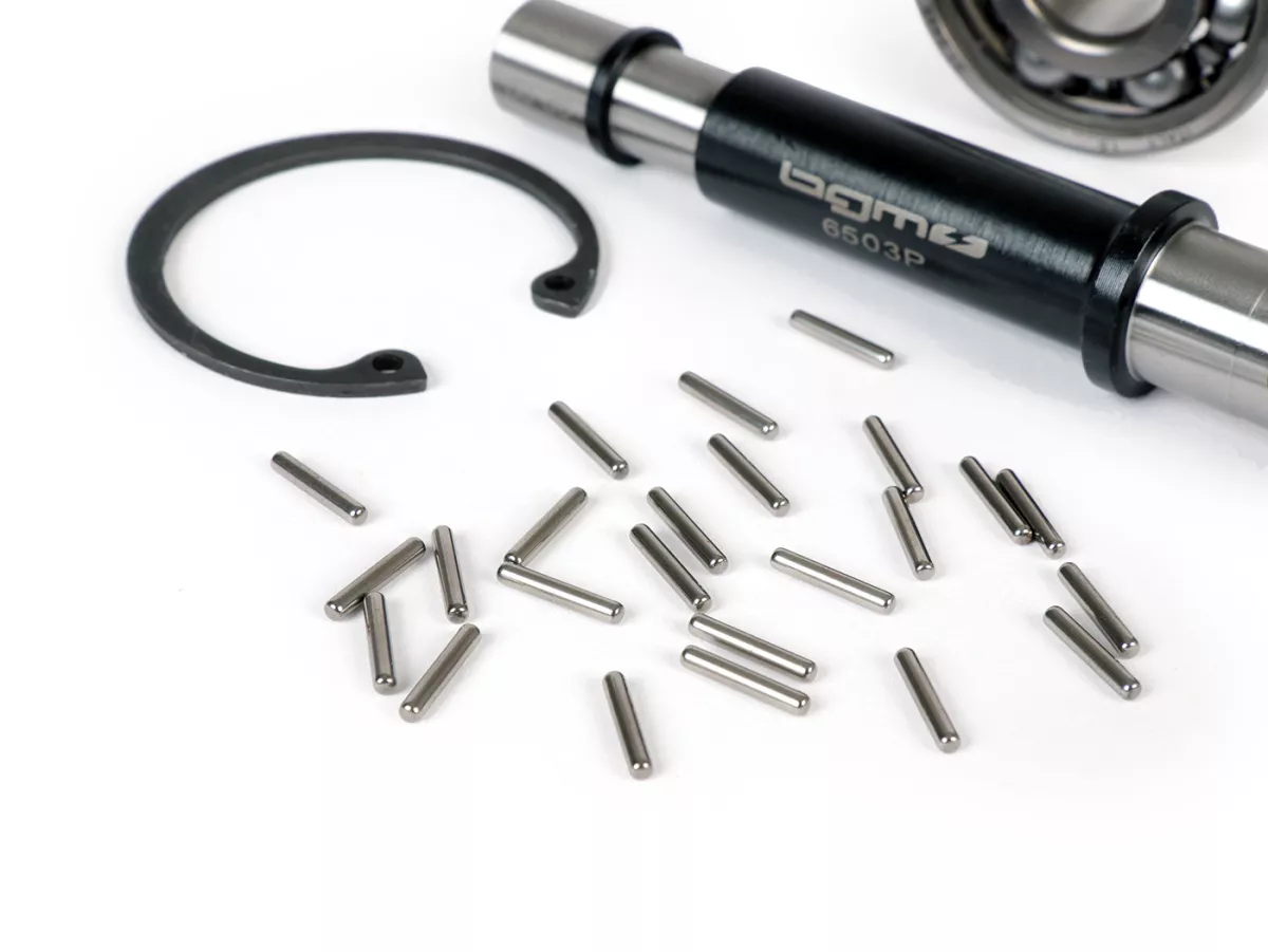 Gear cluster shaft set incl. bearing -BGM ORIGINAL- Vespa PX125, PX150, PX200, Cosa, T5 125cc - bearing seat: Ø=15mm, bushing: Ø=13mm, length: 121mm