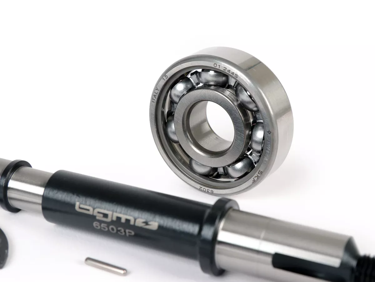 Gear cluster shaft set incl. bearing -BGM ORIGINAL- Vespa PX125, PX150, PX200, Cosa, T5 125cc - bearing seat: Ø=15mm, bushing: Ø=13mm, length: 121mm