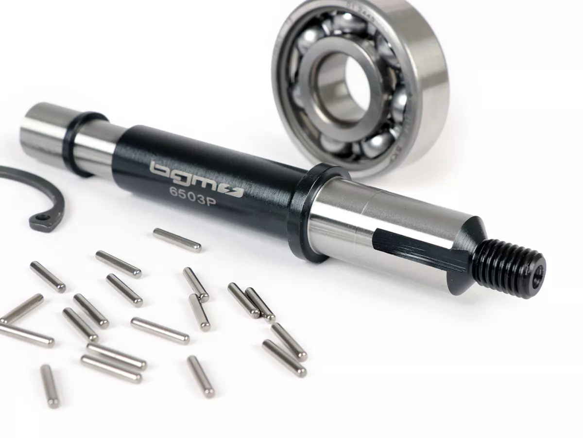 Gear cluster shaft set incl. bearing -BGM ORIGINAL- Vespa PX125, PX150, PX200, Cosa, T5 125cc - bearing seat: Ø=15mm, bushing: Ø=13mm, length: 121mm