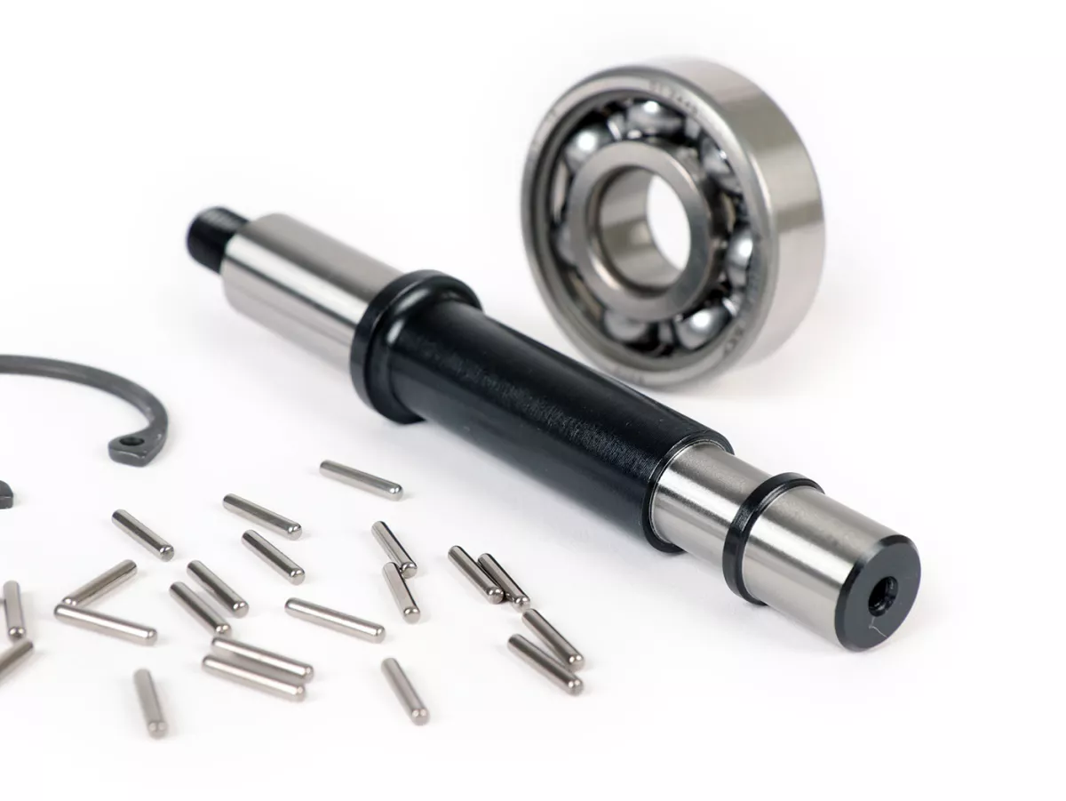 Gear cluster shaft set incl. bearing -BGM ORIGINAL- Vespa PX125, PX150, PX200, Cosa, T5 125cc - bearing seat: Ø=15mm, bushing: Ø=13mm, length: 121mm