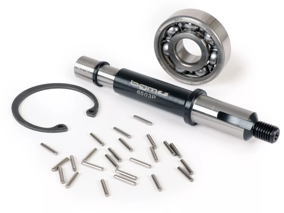 Gear cluster shaft set incl. bearing -BGM ORIGINAL- Vespa PX125, PX150, PX200, Cosa, T5 125cc - bearing seat: Ø=15mm, bushing: Ø=13mm, length: 121mm