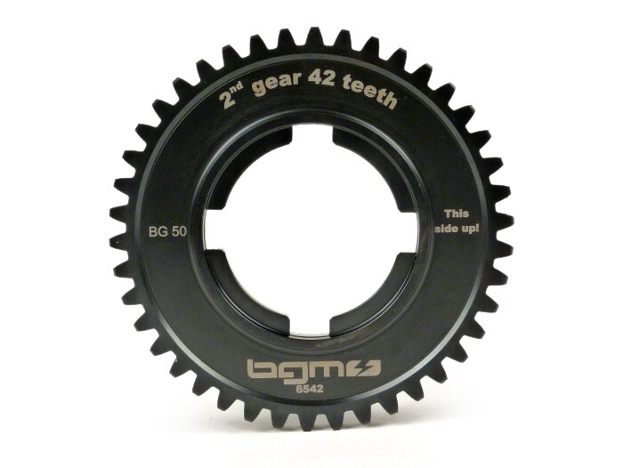 2nd gear cog -BGM PRO, type EFL + type P-range- Vespa PX125-200 (1984-), T5 125cc, Cosa125-200, LML Star/Stella125/150 2-stroke - fits also PX125-200 (-1984), Rally180/200 - 42 teeth