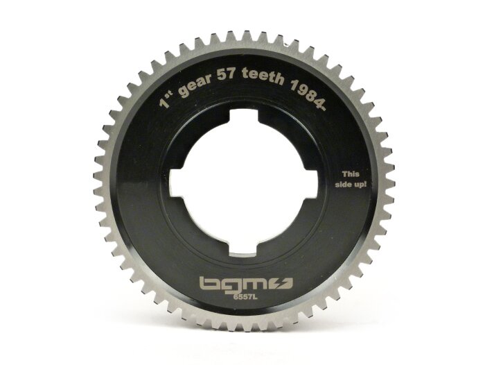 Pignon 1ère vitesse -BGM PRO, type Arcobaleno- Vespa PX200 (1984-), Cosa200 - 1ère longue pour PX125-150 (1984-), T5 125cc, Cosa125-150, LML Star/Stella125/150 2 temps - 57 dents