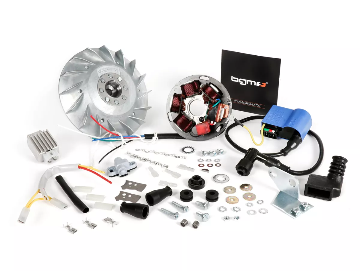 Zündung-Set -BGM PRO 12V Touring elektronisch- Motovespa Largeframe 125/150 - 125N (V60M), 125S (V60MS), 125N (V101M), 125L (V101M), 125N (542M), 150S (V201M), 150S (502M), 150Sprint (04M), 150GS (04M) - 2300g - verwendet zur Umrüstung auf elektronische Z