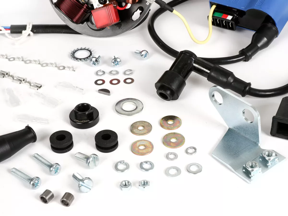 Zündung-Set -BGM PRO 12V Touring elektronisch- Motovespa Largeframe 125/150 - 125N (V60M), 125S (V60MS), 125N (V101M), 125L (V101M), 125N (542M), 150S (V201M), 150S (502M), 150Sprint (04M), 150GS (04M) - 2300g - verwendet zur Umrüstung auf elektronische Z