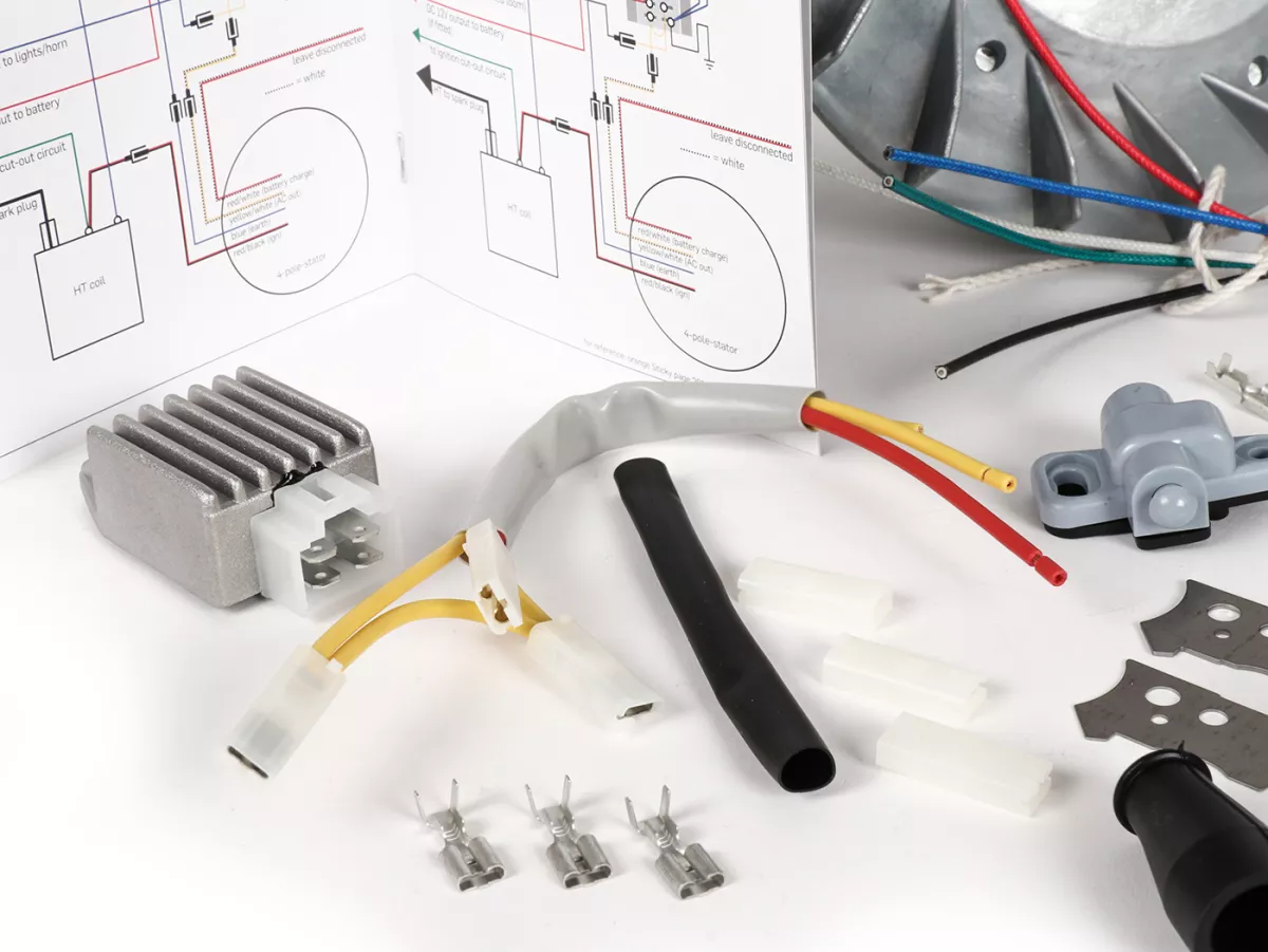 Zündung-Set -BGM PRO 12V Touring elektronisch- Motovespa Largeframe 125/150 - 125N (V60M), 125S (V60MS), 125N (V101M), 125L (V101M), 125N (542M), 150S (V201M), 150S (502M), 150Sprint (04M), 150GS (04M) - 2300g - verwendet zur Umrüstung auf elektronische Z