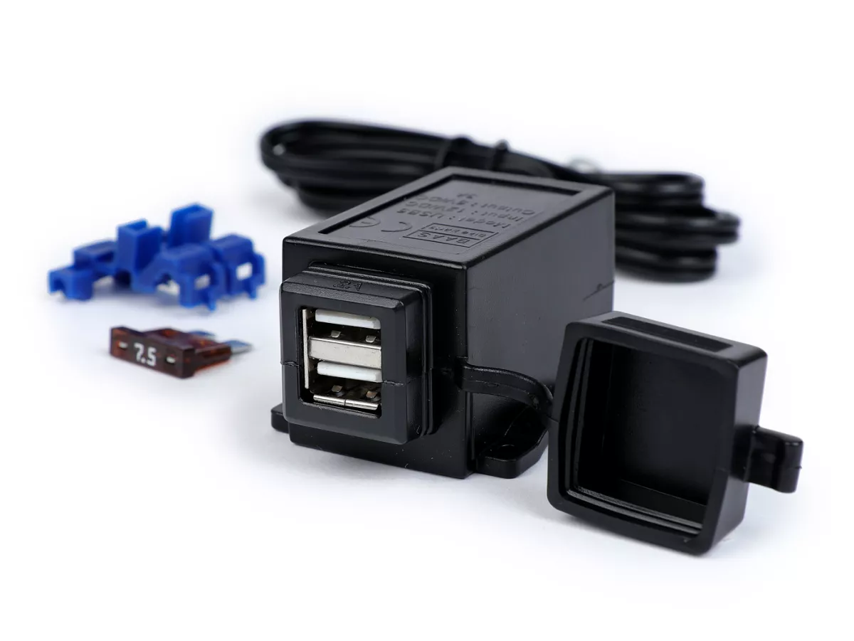 Rectificador de bocina incl. toma USB + juego de cables adaptadores -BGM PRO- con relé intermitente LED y función de carga USB
