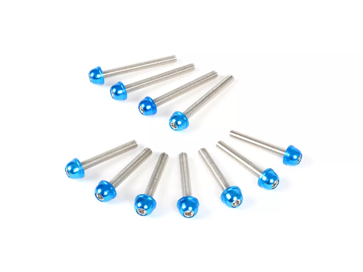 Set baut mesin -BGM Style- Peugeot (vertikal) - Biru - SPEEDFIGHT1 50cc AC, SPEEDFIGHT2 50cc AC, TKR50, TREKKER50, VIVACITY50, ELYSEO50, SQUAB50, SV50, ZENITH50, BUXY50, ELYSTAR50, LOOXOR50, SPEEDAKE