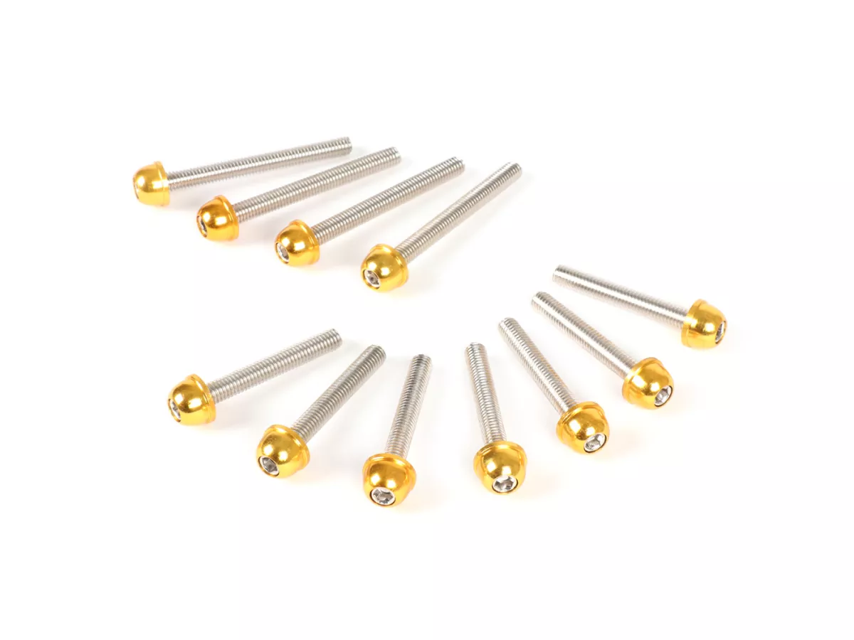 Set baut mesin -BGM Style- Peugeot (vertikal) - Kuning - SPEEDFIGHT1 50cc AC, SPEEDFIGHT2 50cc AC, TKR50, TREKKER50, VIVACITY50, ELYSEO50, SQUAB50, SV50, ZENITH50, BUXY50, ELYSTAR50, LOOXOR50, SPEEDAKE