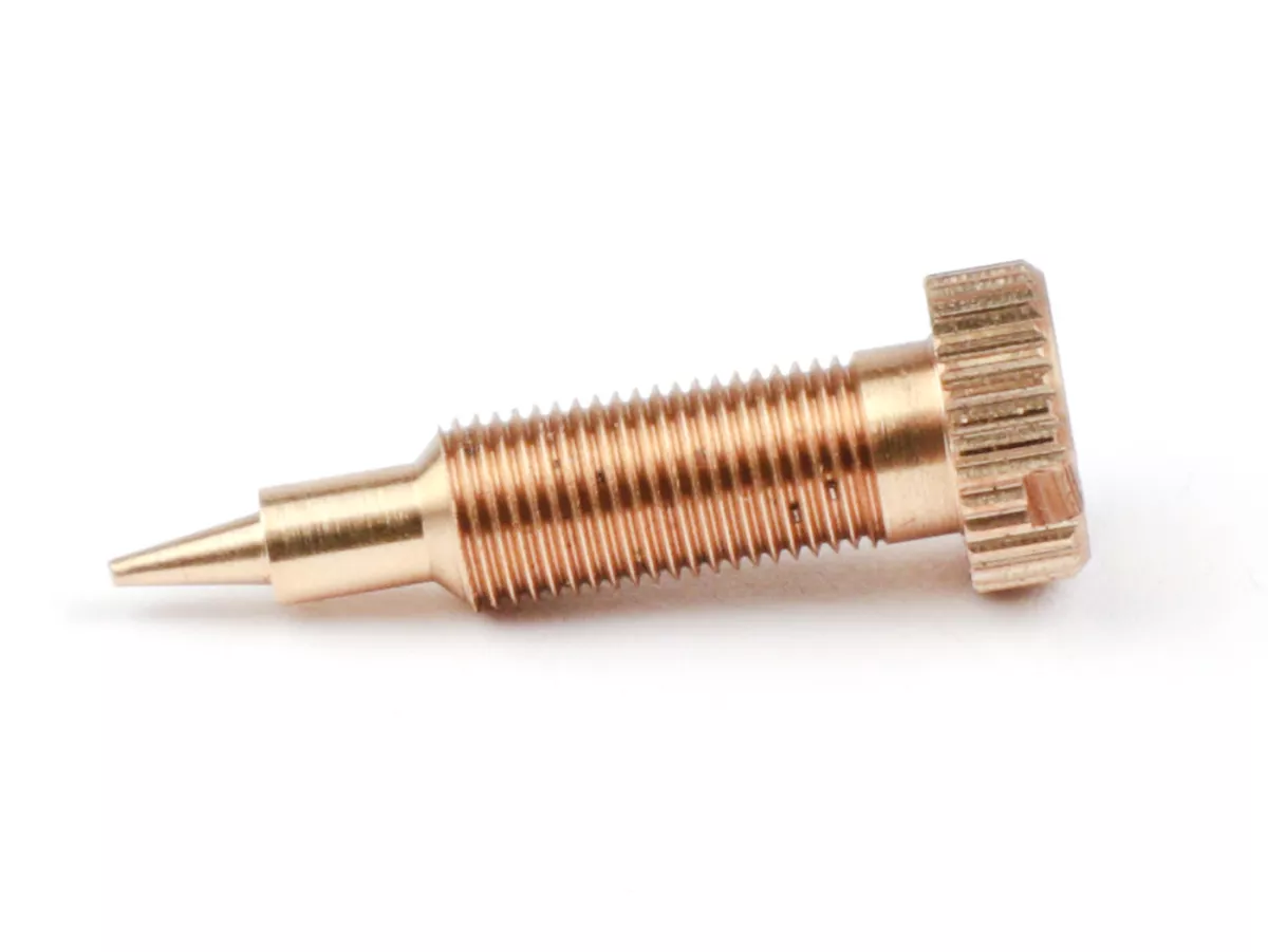 Mengsel stelschroef -BGM PRO, Conversion, kort- SI20/20D, SI24/24E, SI24/24H - M5 x 0.50mm draad - dunne punt (Ø=0.65mm) - Vespa PX type met sleufschroef (gebruikt voor conversie van fijne draad lang/zeskant naar fijne draad kort sleufschroef)