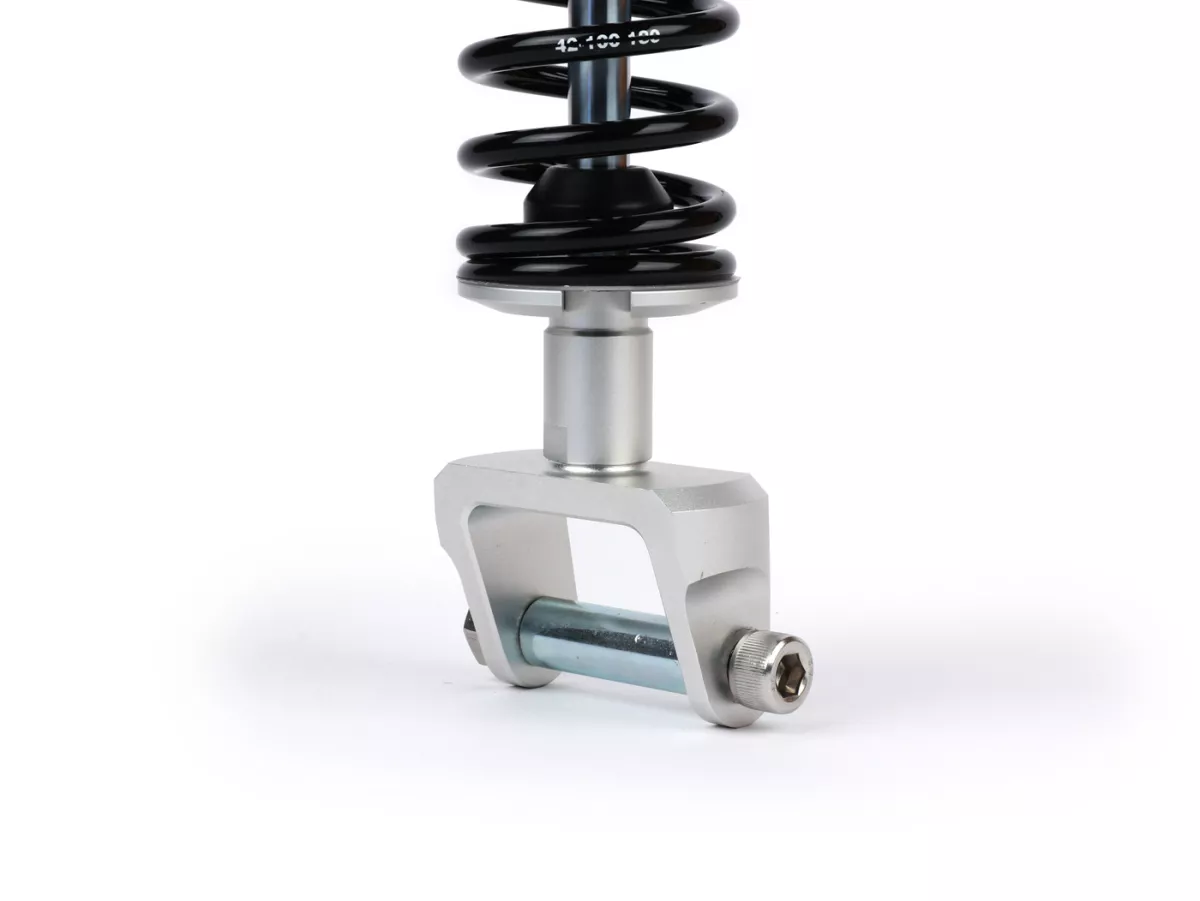 Amortiguador trasero -BGM PRO SC/R1 SPORT, 330mm- Vespa PX80, PX125, PX150, PX200, T5 125cc, Rally180 (VSD1T), Rally200 (VSE1T), Sprint150 (VLB1T), TS125 (VNL3T), GT125 (VNL2T), GTR15 (VNL2T), V50, PV, ET3 - negro/plateado