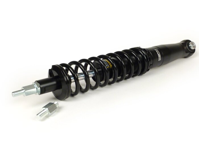 Shock absorber, rear-BGM PRO SC/R1 SPORT, 385mm- Vespa Wideframe VM1, VM2, VN1, VN2, VB1, VL1, VL2, VL3, GS150  - black