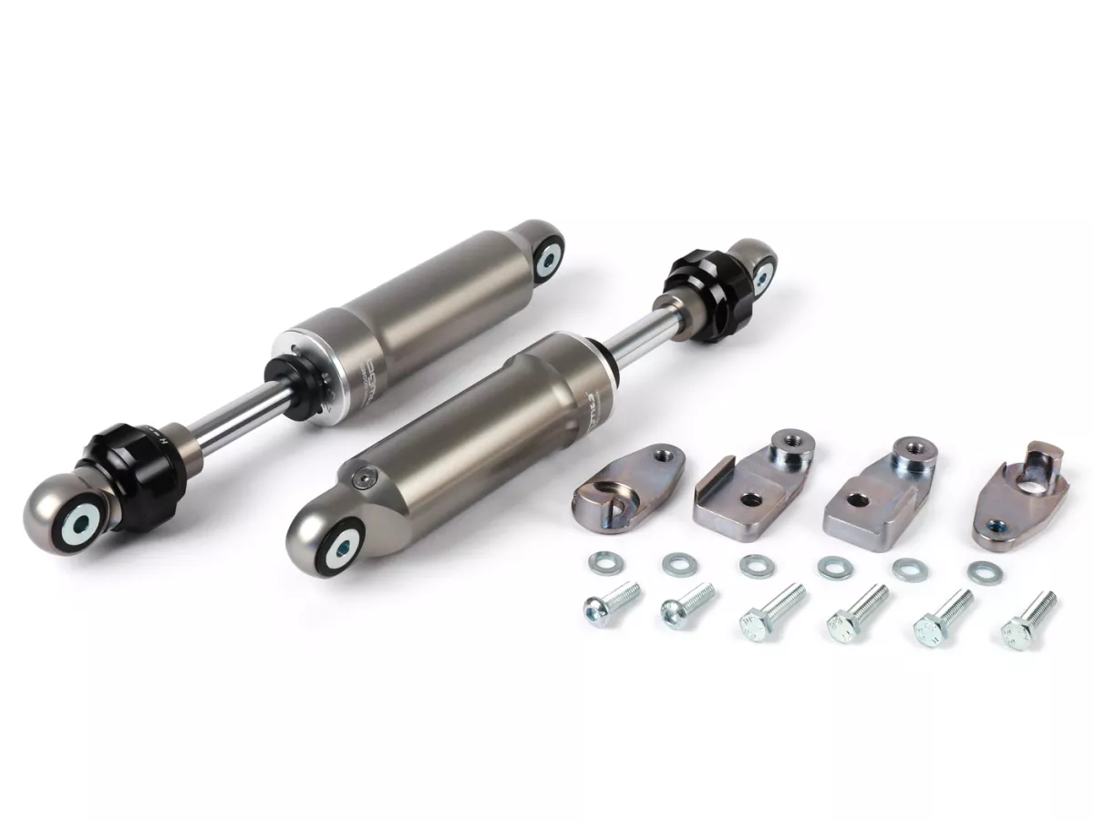 Shock absorber set -BGM Pro F16- Piaggio Ciao , additional shock absorber front, steel grey