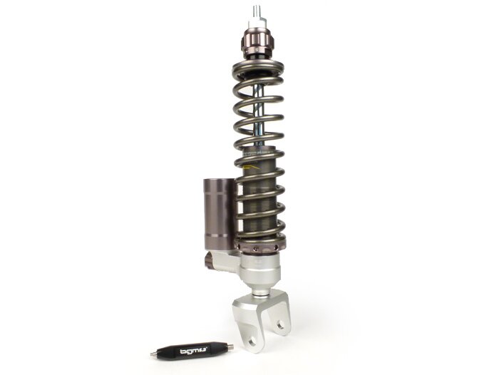 Bakre stötdämpare -BGM PRO SC/R12 COMPETITION, 330mm- Vespa PX80, PX125, PX150, PX200, T5 125cc, Vespa Rally180 (VSD1T), Vespa Rally200 (VSE1T - Ducati), Sprint150 (VLB1T), TS125 (VNL3T), GT125 (VNL2T), GTR125 (VNL2T), V50, PV, ET3 - grå