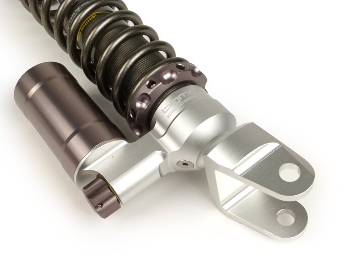 Bakre stötdämpare -BGM PRO SC/R12 COMPETITION, 330mm- Vespa PX80, PX125, PX150, PX200, T5 125cc, Vespa Rally180 (VSD1T), Vespa Rally200 (VSE1T - Ducati), Sprint150 (VLB1T), TS125 (VNL3T), GT125 (VNL2T), GTR125 (VNL2T), V50, PV, ET3 - grå
