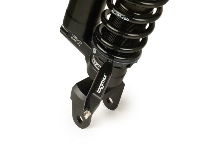 Amortiguador trasero -BGM PRO SC/R12 COMPETITION, 330mm- Vespa PX80, PX125, PX150, PX200, T5 125cc, Vespa Rally180 (VSD1T), Vespa Rally200 (VSE1T - Ducati), Sprint150 (VLB1T), TS125 (VNL3T), GT125 (VNL2T), GTR125 (VNL2T), V50, PV, ET3 - negro