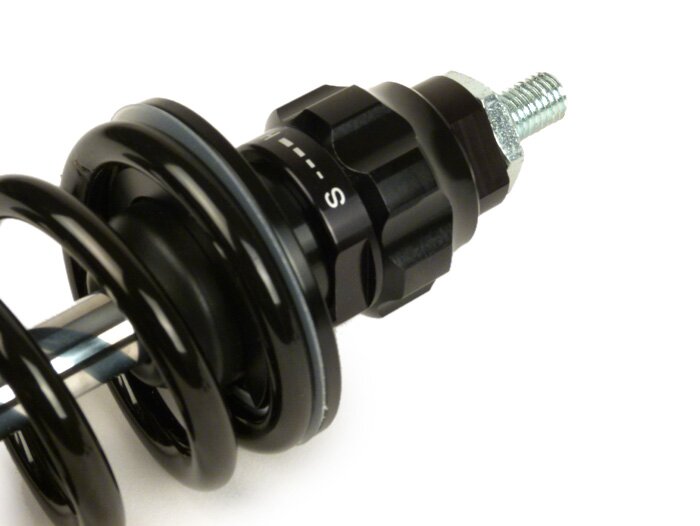 Amortiguador trasero -BGM PRO SC/R12 COMPETITION, 330mm- Vespa PX80, PX125, PX150, PX200, T5 125cc, Vespa Rally180 (VSD1T), Vespa Rally200 (VSE1T - Ducati), Sprint150 (VLB1T), TS125 (VNL3T), GT125 (VNL2T), GTR125 (VNL2T), V50, PV, ET3 - negro