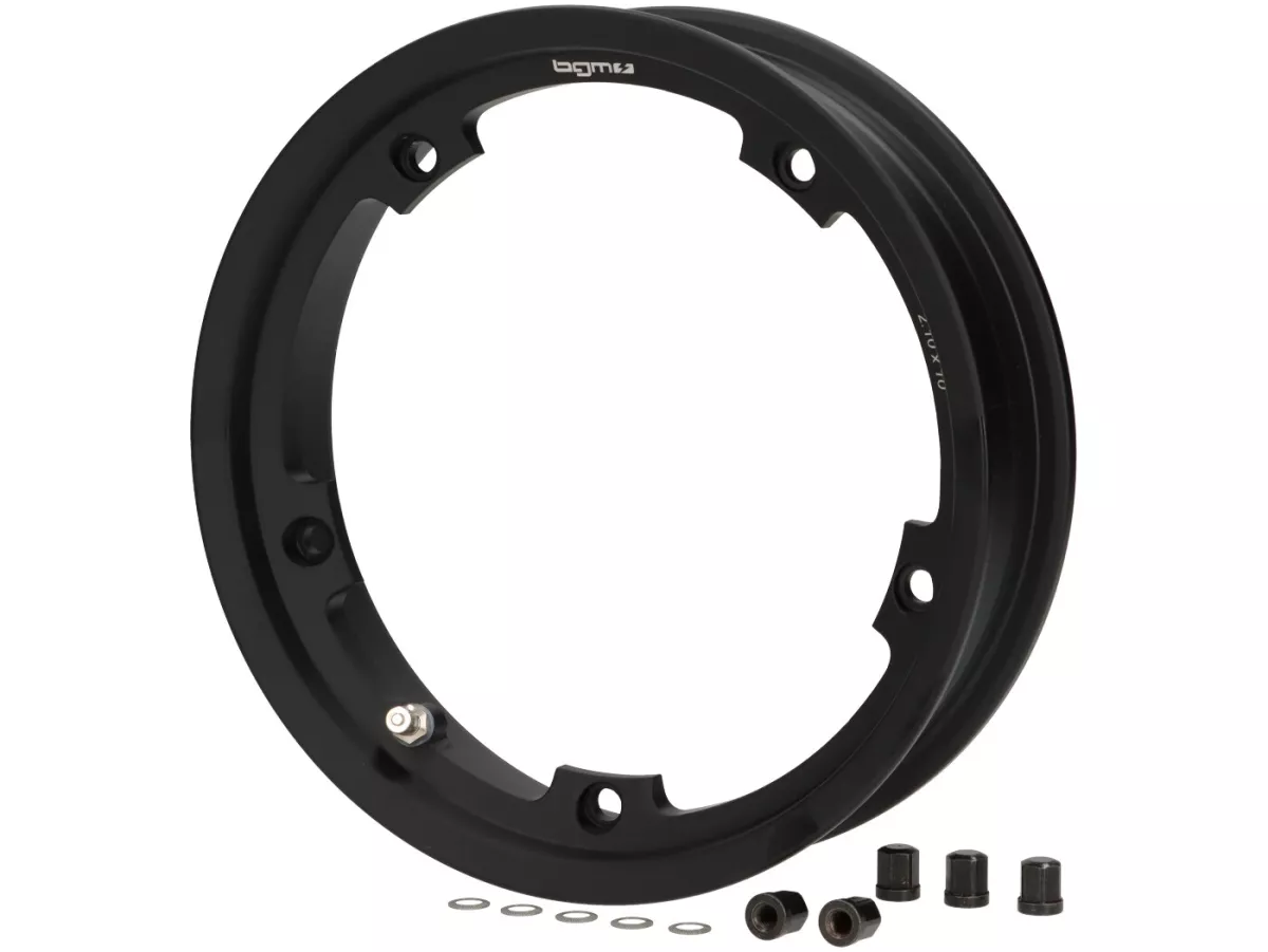 Jante -BGM PRO sans chambre à air 2.10-10 pouces, aluminium- Vespa (type PX) - Vespa Smallframe V50, 50N, Special, PV, ET3, PK50-125 (S/XL/XL2), Largeframe PX, T5, Sprint, Rally, GT/GTR, LML Star, Deluxe - noir