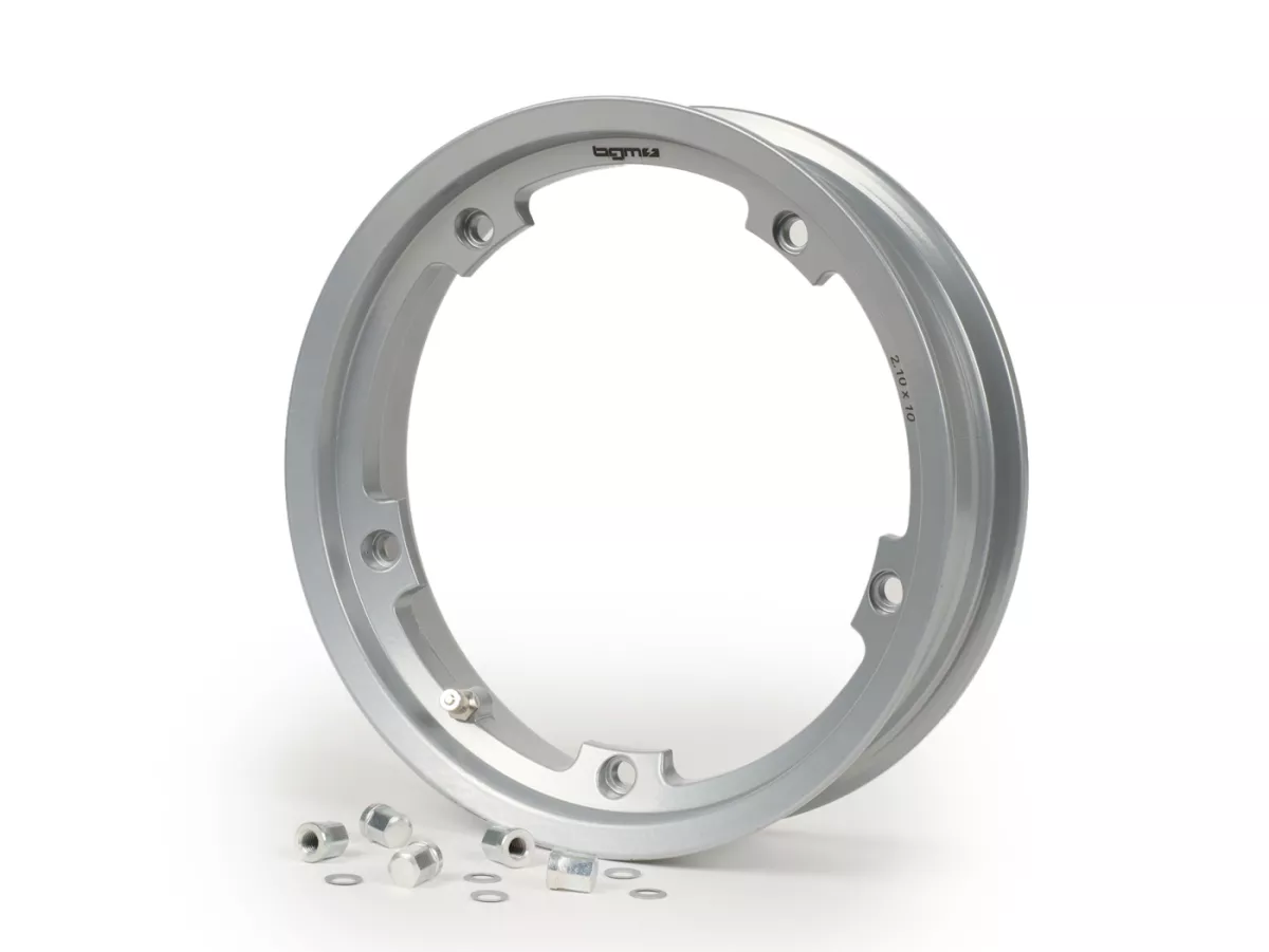 Hjul -BGM PRO tubeless 2.10-10 tum aluminium- Vespa (typ PX) - Vespa Smallframe V50, 50N, Special, PV, ET3, PK50-125 (S/XL/XL2), Largeframe PX, T5, Sprint, Rally, GT/GTR, LML Star, Deluxe - Silver