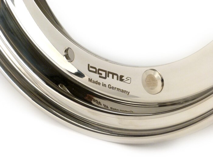 Wiel -BGM PRO 2.10-10 inch- Vespa (type PX) - Vespa Smallframe V50, 50N, Special, PV, ET3, PK50-125 (S/XL/XL2), Largeframe PX, T5, Sprint, Rally, GT/GTR, LML Star, Deluxe - Gepolijst roestvrij staal
