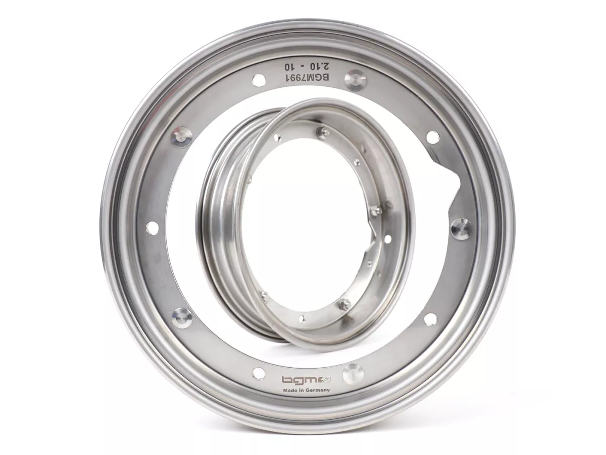 Wielset -BGM PRO 2.10-10 inch- Vespa (type PX) - Vespa Smallframe V50, 50N, Special, PV, ET3, PK50-125 (S/XL/XL2), Largeframe PX, T5, Sprint, Rally, GT/GTR, LML Star, Deluxe - roestvrij staal