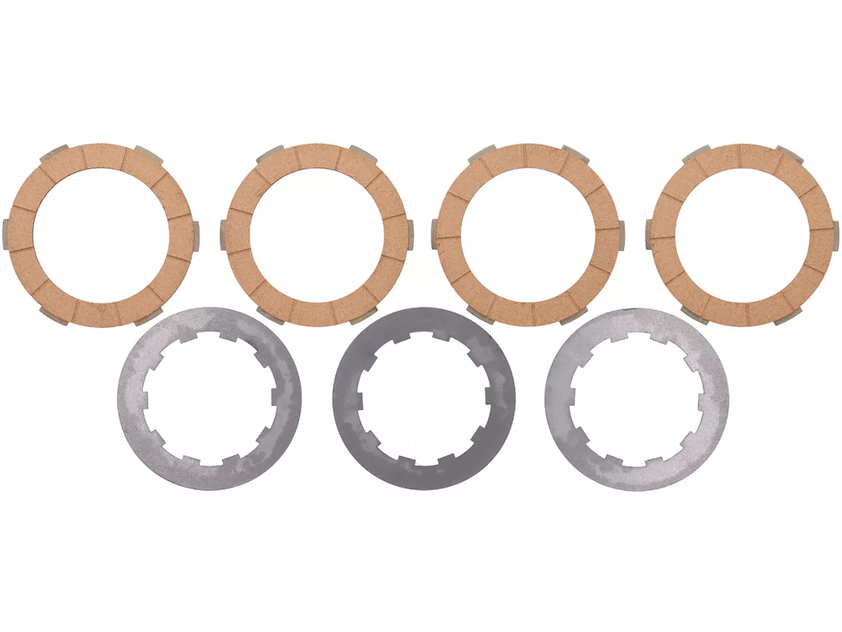 Clutch friction plate set incl. steel plates -BGM ORIGINAL- Lambretta LI, LIS, SX, TV (series 2-3), DL, GP - 4 friction plates