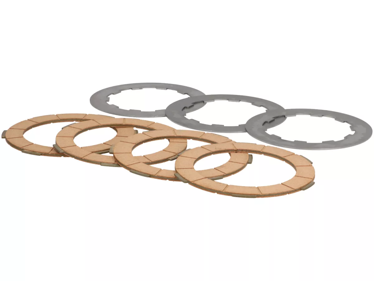 Clutch friction plate set incl. steel plates -BGM ORIGINAL- Lambretta LI, LIS, SX, TV (series 2-3), DL, GP - 4 friction plates