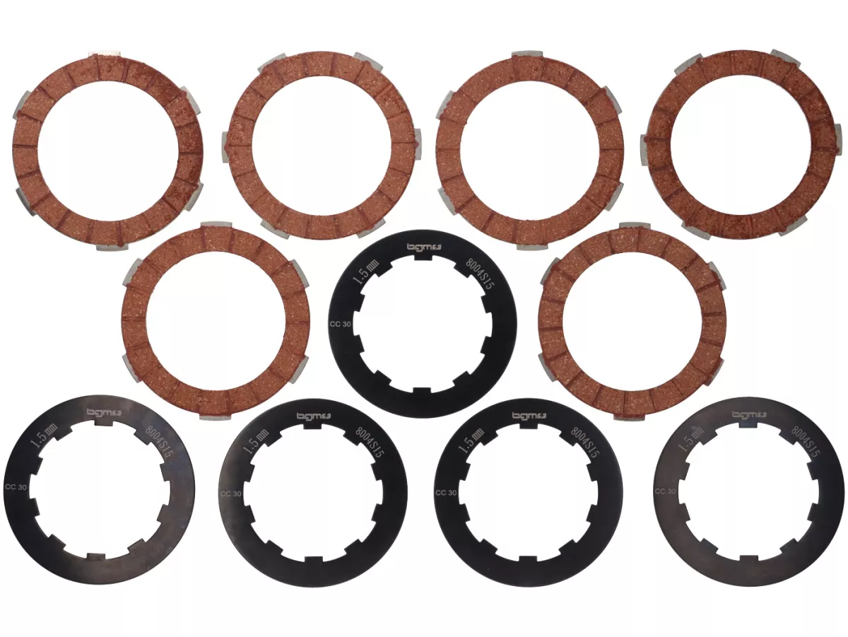 Clutch friction plate set incl. steel plates -BGM PRO Superstrong Racing Red- Lambretta LI, LIS, SX, TV (series 2-3), DL, GP - 6 friction plates
